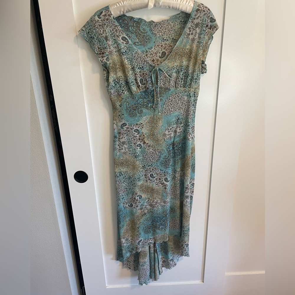 blue fairy core y2k high low paisley dress